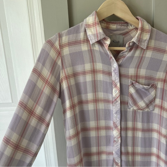 Rails Hunter Plaid Flannel Shirt Small Lavender Rose Cream Rayon Button Front - Picture 3 of 7